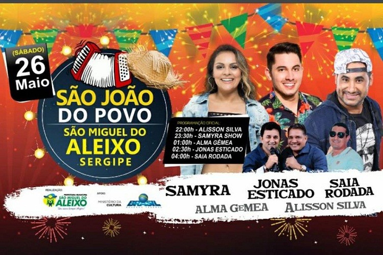 Jonas Esticado, Samyra e Saia Rodada são as atrações dos festejos de Aleixo (SE)